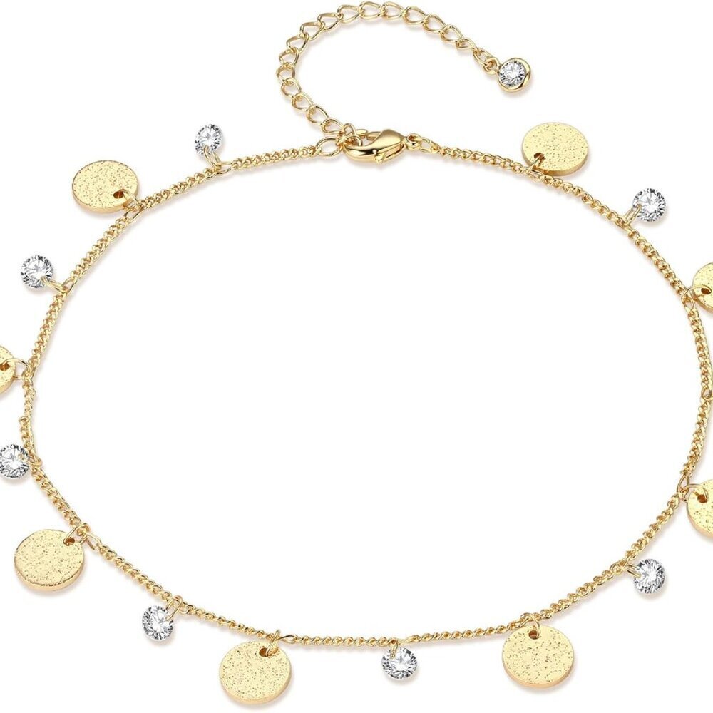 Dainty Ankle Bracelet,14K Gold Plated Tiny Bead Anklet Dainty White Cubic Zircon